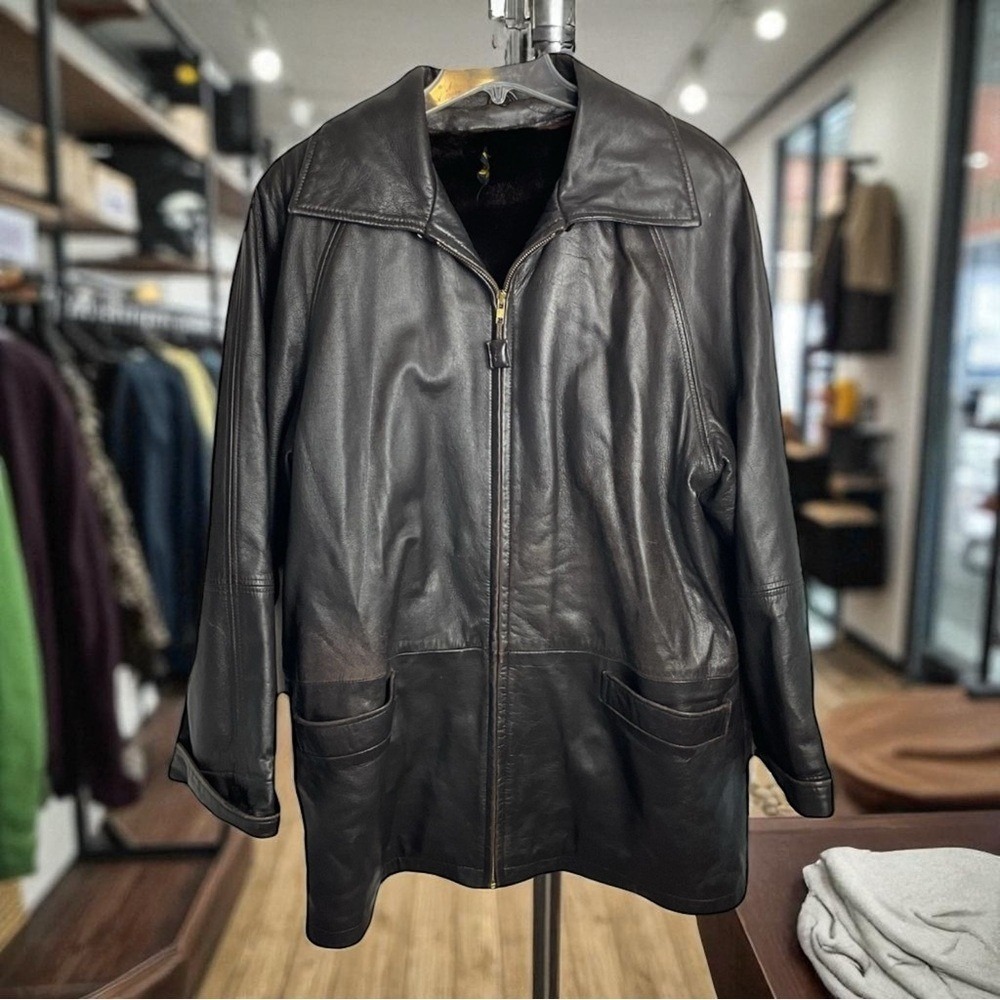 Women's XL Vintage Leather‎ Fur Lined Zip Out Lining Brown coat warm winter
